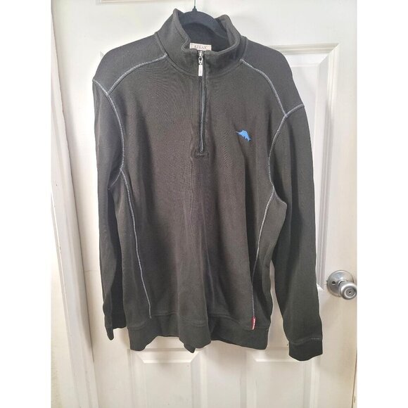 Tommy Bahama 1/4 Zip Relax Deluxe Black Pullover Sweatshirt L - Picture 2 of 12